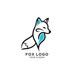 Fototapeta premium A stylized minimalist fox logo design featuring a sitting fox with black outlines and bright blue accents.