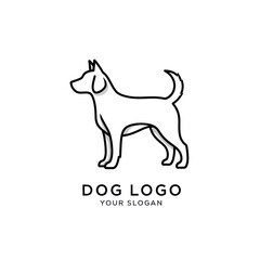 Minimalist line art dog logo design, profile view, elegant, simple.
