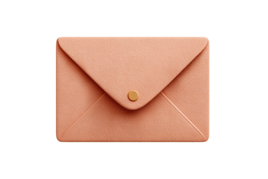 Textured pink envelope with golden button closure on black background, cut out