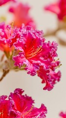 Fototapeta premium Close-up view of vibrant pink rhododendron flowers with soft lighting on a clean white background highlighting their delicate beauty