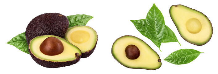 half avocado isolated on white background close-up. Top view