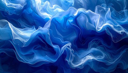Fototapeta premium Abstract, swirling blue and white fluid shapes. Ethereal wisps and a sense of depth. Light gradients create dynamic movement and a flowing appearance