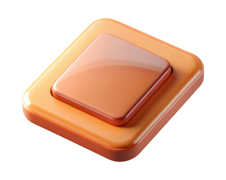 Glossy orange square button design element interface style modern shape geometric form smooth surface 3d illustration isolated on transparent background
