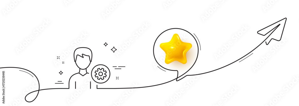 Aufkleber user settings line icon. continuous line with share plane. profile avatar with cogwheel sign. male p