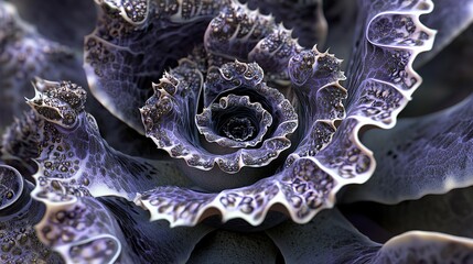 A crested succulent plant with silver and dark purple colors, featuring densely packe