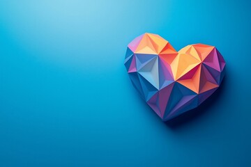 Colorful low-poly heart on blue background