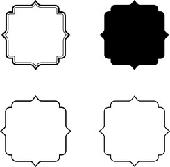 Vintage frame shapes. Black decorative label silhouettes, retro outline badge, geometric borders, retro sticker. For web, print, app or game UI. Vector