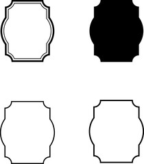 Vintage frame shapes. Black decorative label silhouettes, retro outline badge, geometric borders, retro sticker. For web, print, app or game UI. Vector