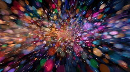 explosion of colorful bokeh lights with a radial blur effect