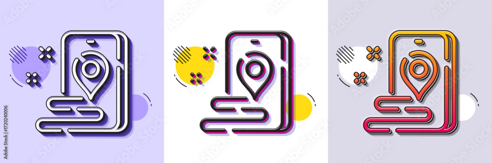 Poster place line icon. halftone dotted pattern. gradient icon with grain shadow. phone map pin sign. gps r