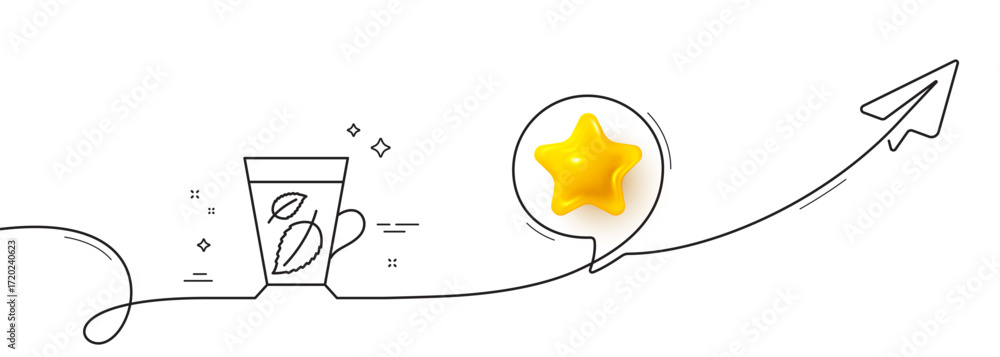 Aufkleber mint tea line icon. continuous line with share plane. fresh herbal beverage sign. mentha leaves symb