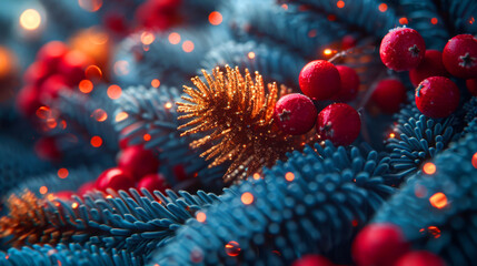 Christmas spruce branch pine cone berries