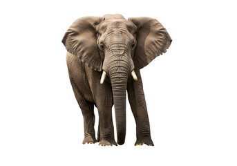 Obraz premium Powerful african elephant, presented against a stark black backdrop, exudes strength and majestic presence.