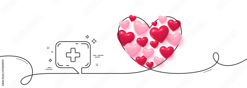 Aufkleber medicine chat line icon. continuous line big heart. medical help sign. 3d hearts in heart shaped loo