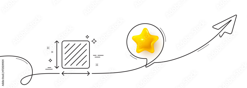 Aufkleber square area line icon. continuous line with share plane. room dimension sign. territory measurement 