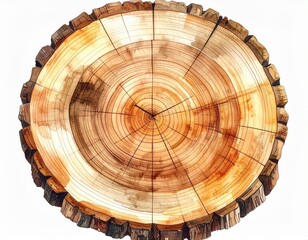 Naklejka premium Cross Section of Tree Trunk Showing Age Rings on White Background