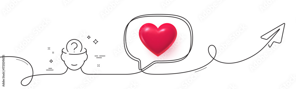 Aufkleber psychology therapy line icon. continuous line with share plane. mental health sign. brain question m