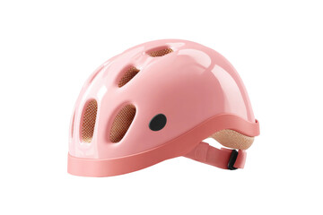 Fototapeta premium Pink bicycle helmet with ventilation holes and adjustable strap, cut out