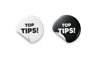 Top tips sticker tags. Glitter paper price badge. Top tips tag. Education faq sign. Best help assistance. Offer round sticker. Promo banner. Vector
