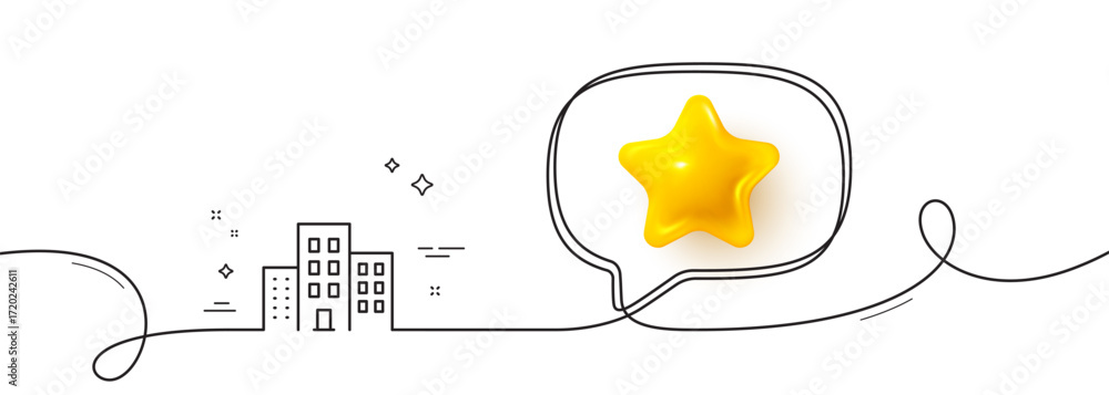 Aufkleber buildings line icon. continuous line with 3d star. city apartments sign. architecture building symbo