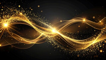 Abstract gold swirling design on black background