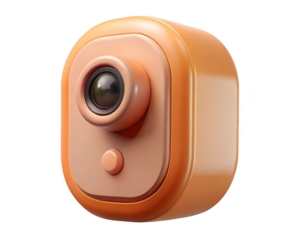 Minimalist peach camera toy style product design photography studio render captivating imagery 3d illustration isolated on transparent background