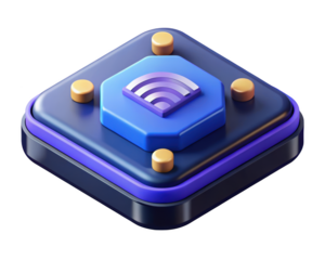 Modern 3d icon of wireless connectivity with geometric shapes on a dark platform symbolizing digital communication and technology 3d illustration isolated on transparent background