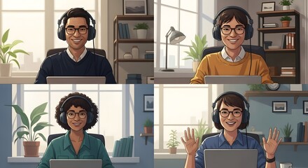 Vibrant Video Call: Diverse Young Professionals Connect Remotely