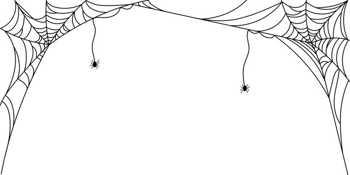 Spider web halloween framed background, scary spider and cobweb. For Halloween posters, banners, and spooky illustrations.