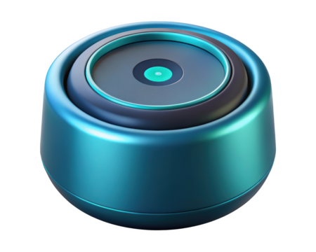 Modern blue smart home device close up rendering technology contemporary design compact speaker interface isolated3d illustration isolated on transparent background - Powered by Adobe