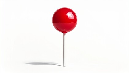 Vibrant Red Lollipop on White Background Sweet Treat Candy.