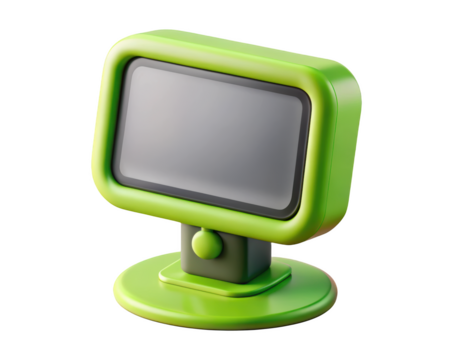Modern green monitor screen display technology creative design element aesthetic style presentation concept 3d illustration isolated on transparent background