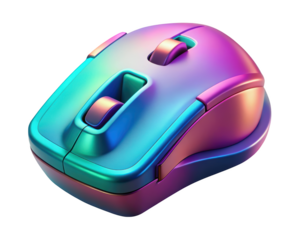 Modern wireless computer mouse with gradient color scheme for gaming and design3d illustration isolated on transparent background