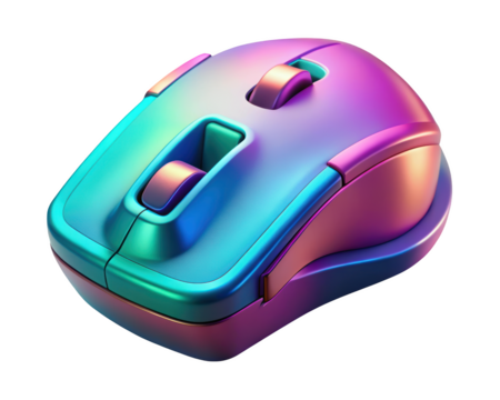 Modern wireless computer mouse with gradient color scheme for gaming and design3d illustration isolated on transparent background