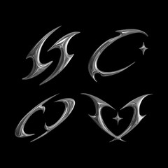 Naklejka premium Chrome tribal tattoo elements metallic abstract symbols