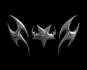 Silver tribal ornament set on black