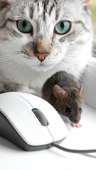 A cat and mouse on a computer mouse