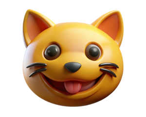 Playful yellow cat emoji with tongue out expressing happiness and joyful emotion 3d illustration isolated on transparent background