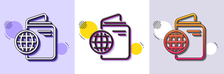 Travel passport line icon. Halftone dotted pattern. Gradient icon with grain shadow. Trip id document cover sign. Abroad holidays symbol. Line travel passport icon. Various designs. Vector