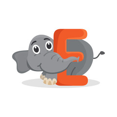 Cute Elephant Standing with Letter E Alphabet Character