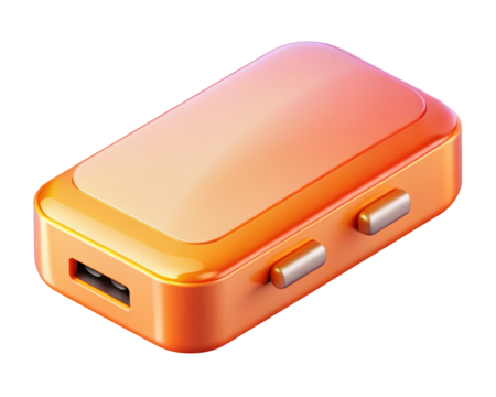 Orange usb flash drive data storage device technology computer peripheral connection port 3d illustration isolated on transparent background