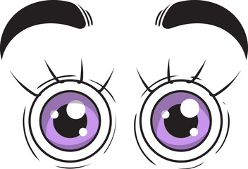 Cartoon Eyes with Black Eyelashes and Purple Iris Vector Illustration.
