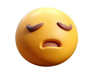 Fototapeta premium Sad yellow emoji with downturned eyebrows and open mouth expressing disappointment or sorrow 3d illustration isolated on transparent background