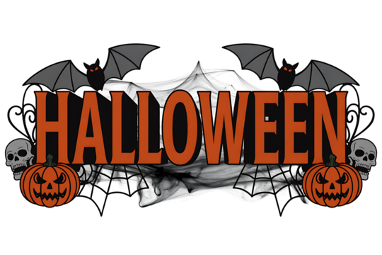 Halloween Graphic Design with Pumpkins, Bats and Spooky Elements – Festive Illustration PNG