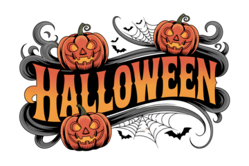 Halloween Graphic Design with Pumpkins, Bats and Spooky Elements – Festive Illustration PNG