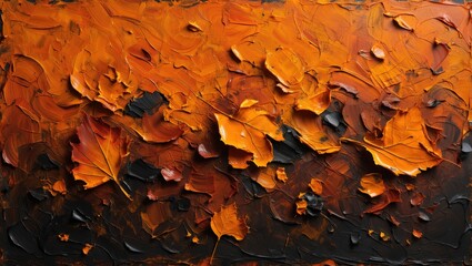 A textured landscape of falling leaves at dusk