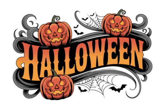Halloween Graphic Design with Pumpkins, Bats and Spooky Elements – Festive Illustration PNG