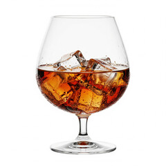 Brandy on the rocks in a fancy glass isolated on white