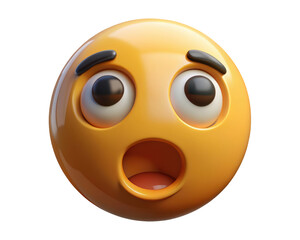 Surprised yellow emoji face with wide eyes and open mouth conveying shock and awe 3d illustration isolated on transparent background