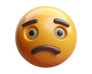 Upset yellow emoji expression representing sadness anxiety and disappointment symbolizing negative emotions and feelings 3d illustration isolated on transparent background